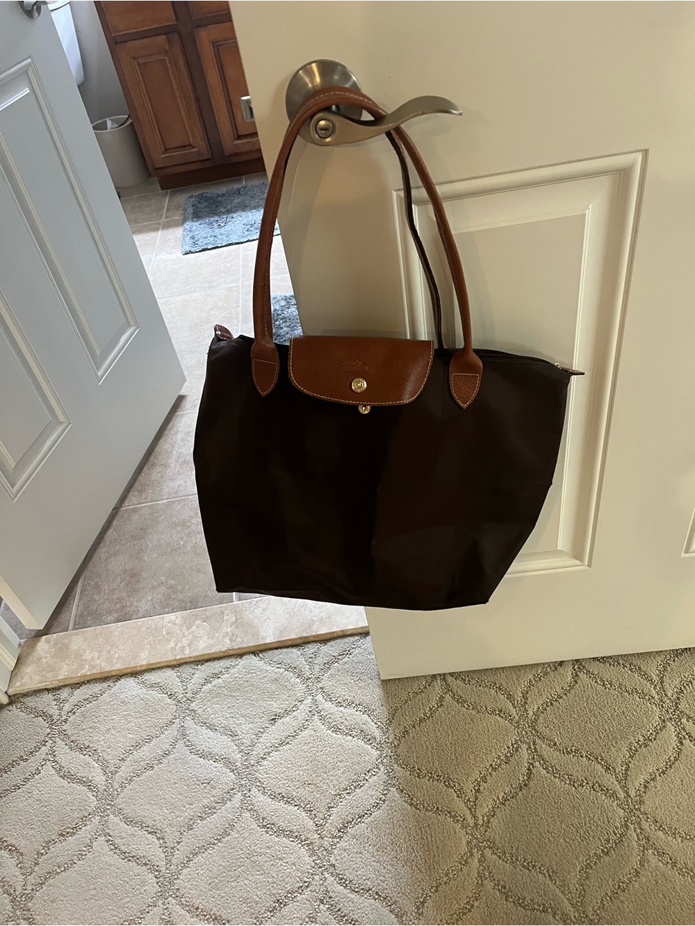 Longchamp Brown Nylon Tote with Tan Leather Trim (large size) - Picture 3 of 3